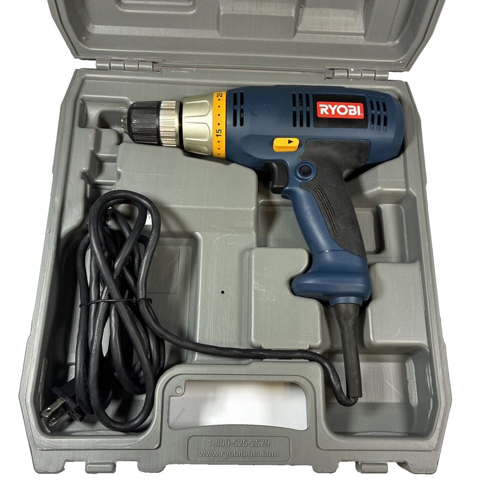 Ryobi D46C 3/8 in. Corded Drill Driver Keyless Chuck W/ Case tested it works